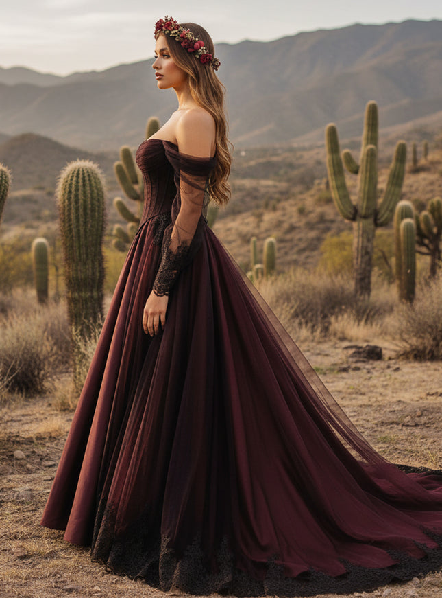 Sweetheart A-Line Off the Shoulder Wedding Dresses with Long Sleeves