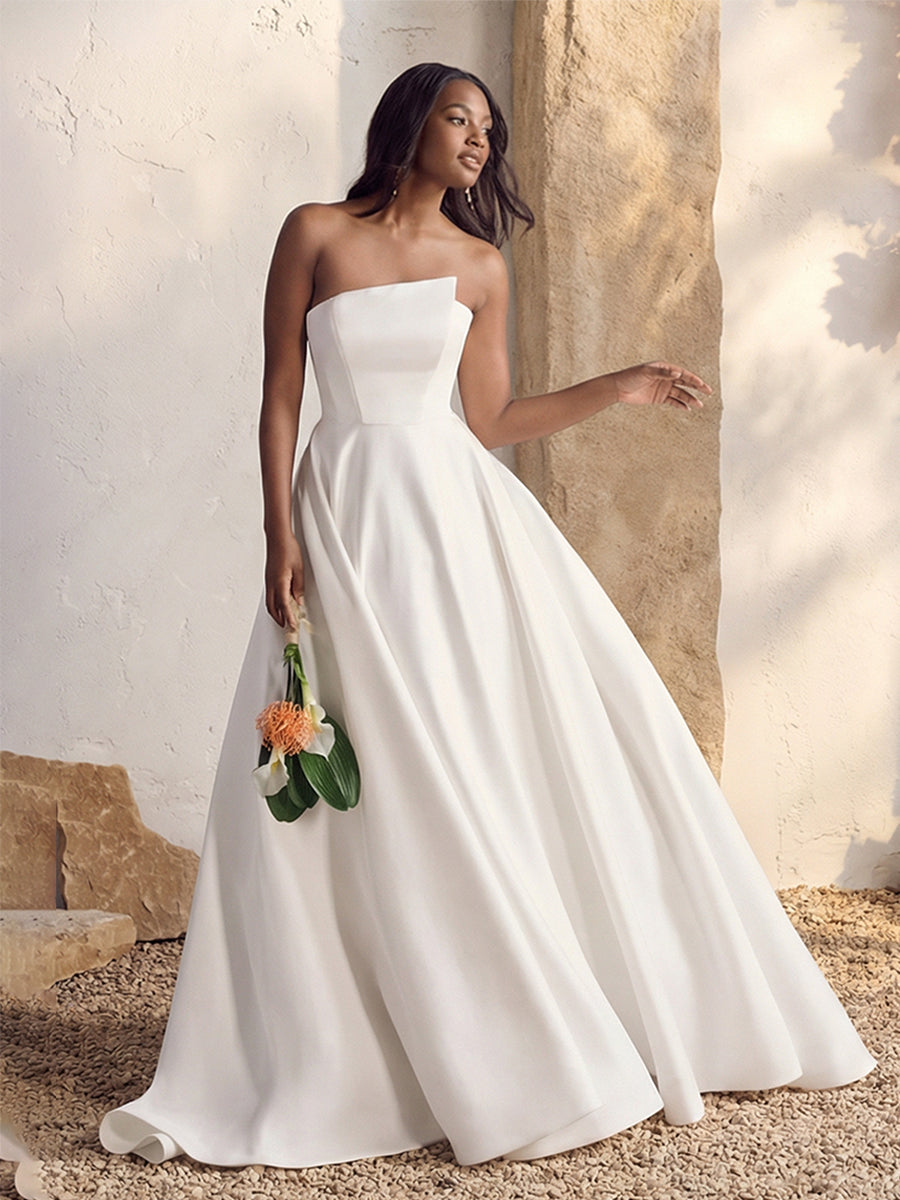 Strapless A Line Long Wedding Dresses Satin