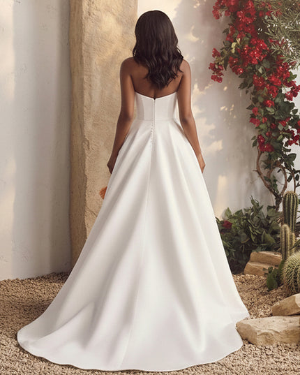 Strapless A Line Long Wedding Dresses Satin