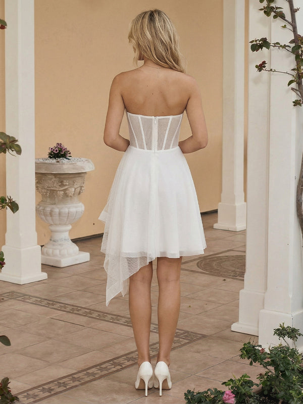 Tulle A Line Strapless Short Little White Dresses