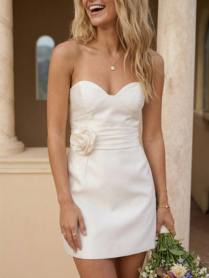 Satin Mermaid Sweetheart Short Little White Dresses