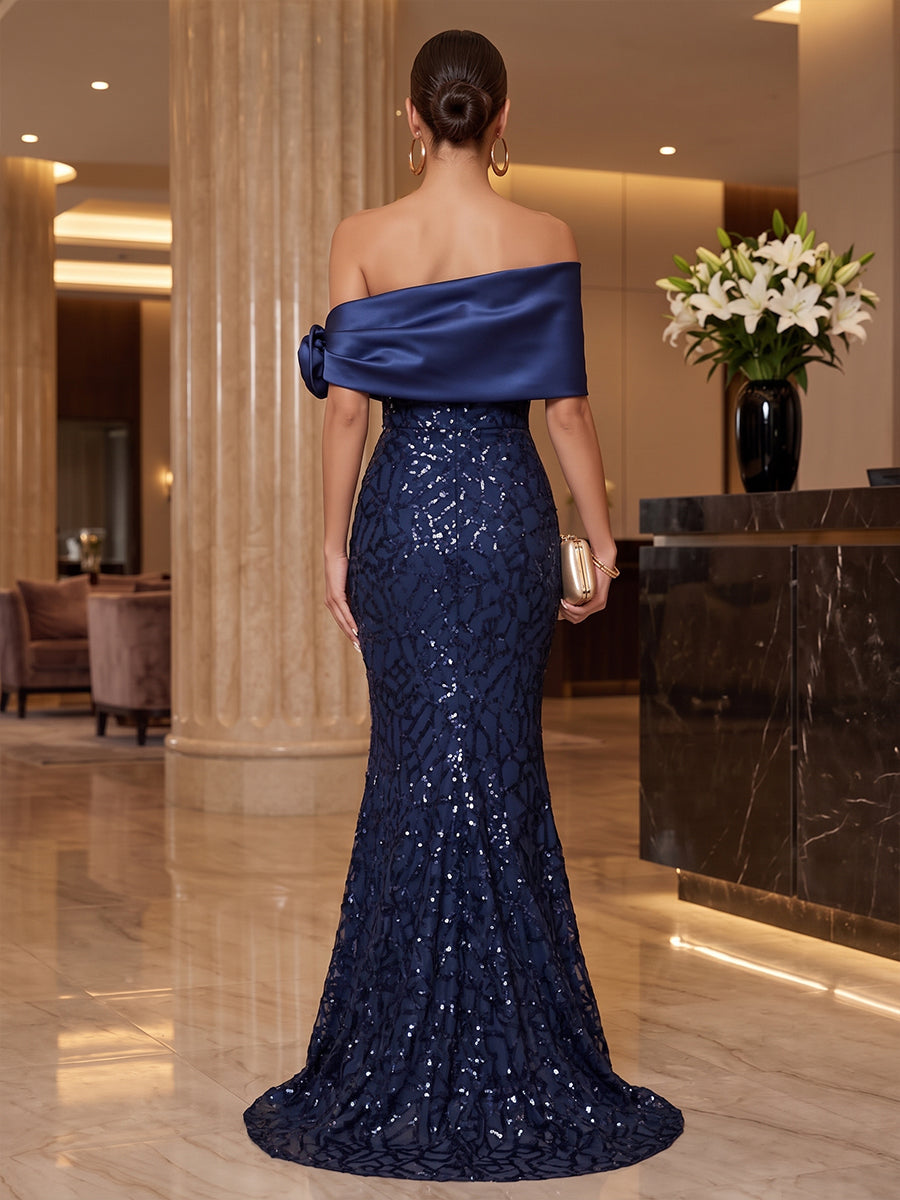 Sequin Mermaid Strapless Floor Length Glitter Military Ball Dresses