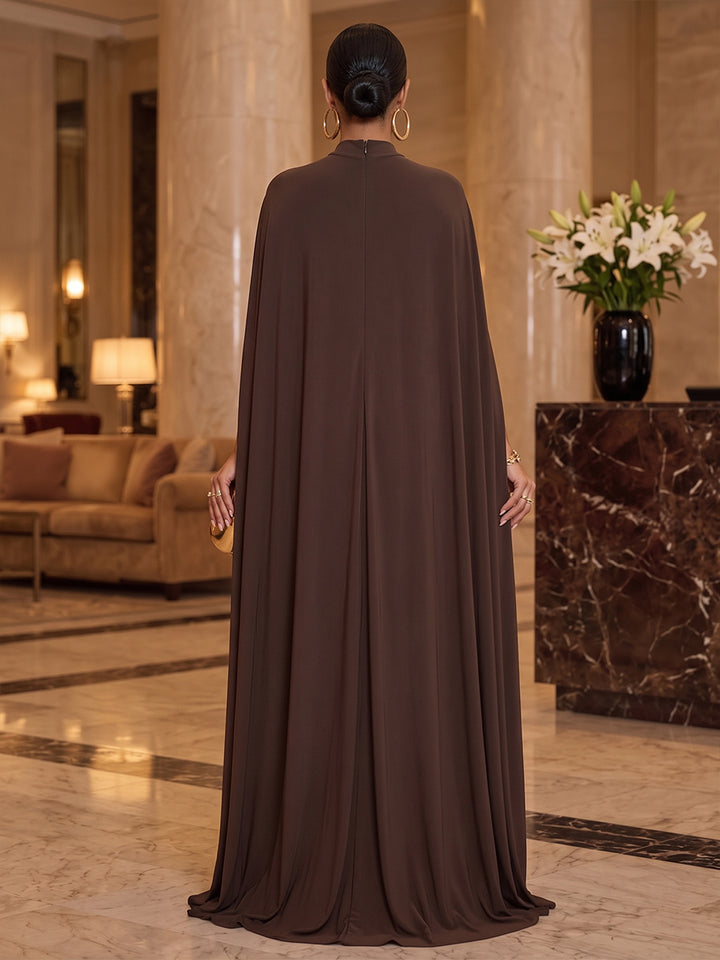 Stretch Mesh Sheath High Neck Floor Length Cape Sleeve Military Ball Dresses