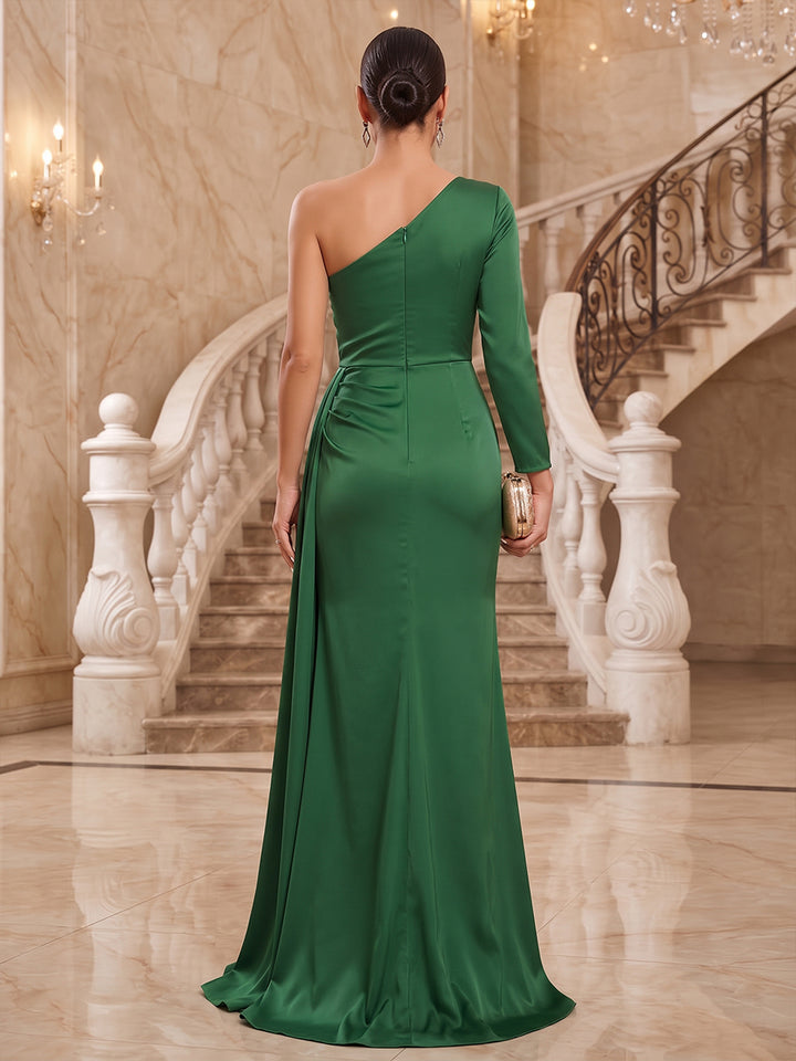 Satin Sheath One Shoulder Floor Length Ruched Military Ball Dresses