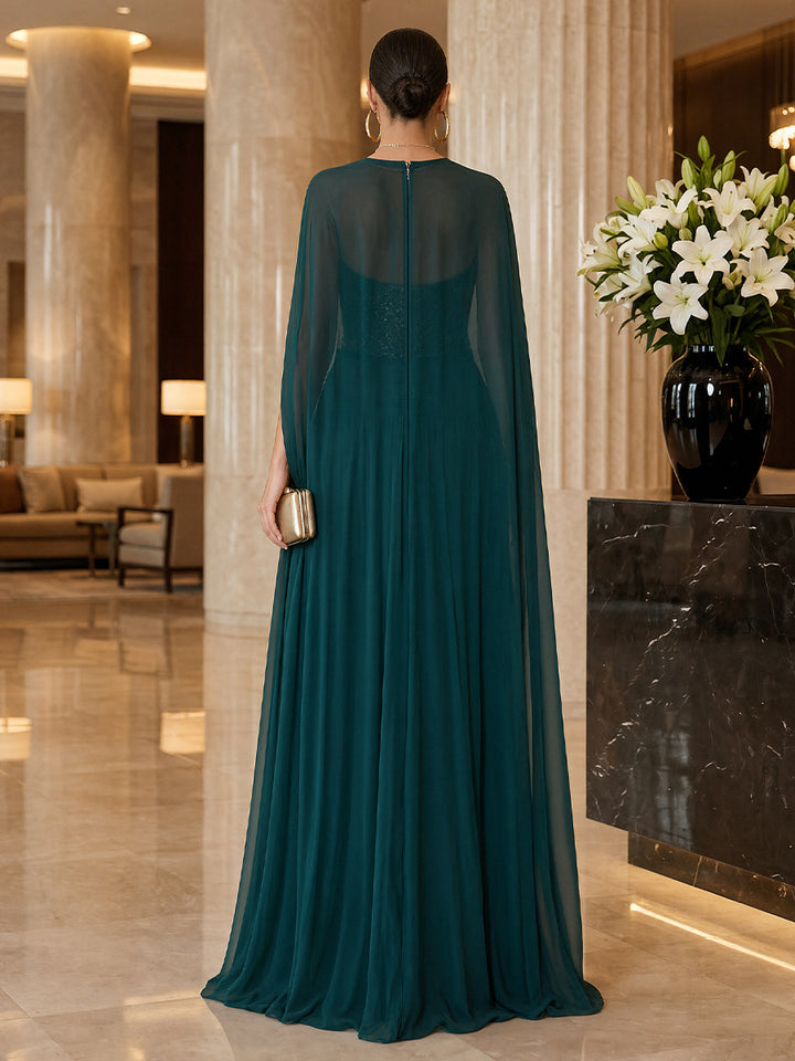 Chiffon A Line Strapless Floor Length Cape Military Ball Dresses