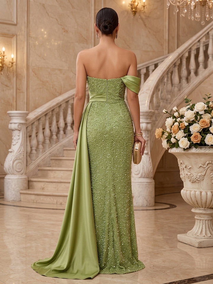 Sequin Sheath Strapless Floor Length Glitter Military Ball Dresses