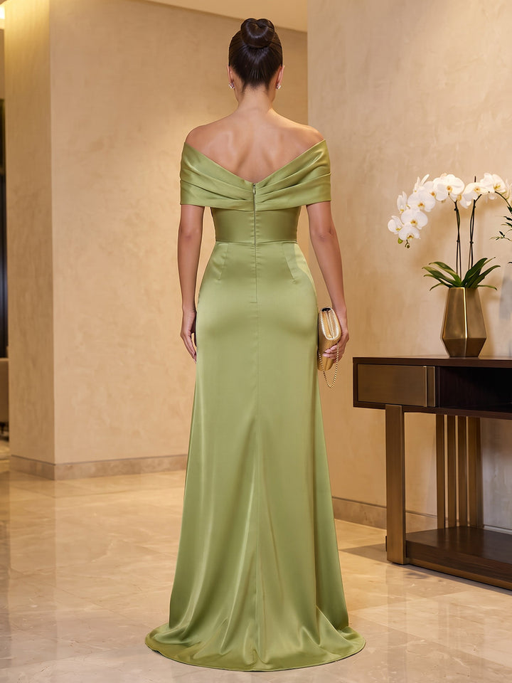 Satin Sheath Off the Shoulder Floor Length Sweetheart Neck Military Ball Dresses