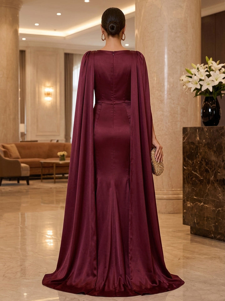 Satin Mermaid V Neck Floor Length Ruched Military Ball Dresses