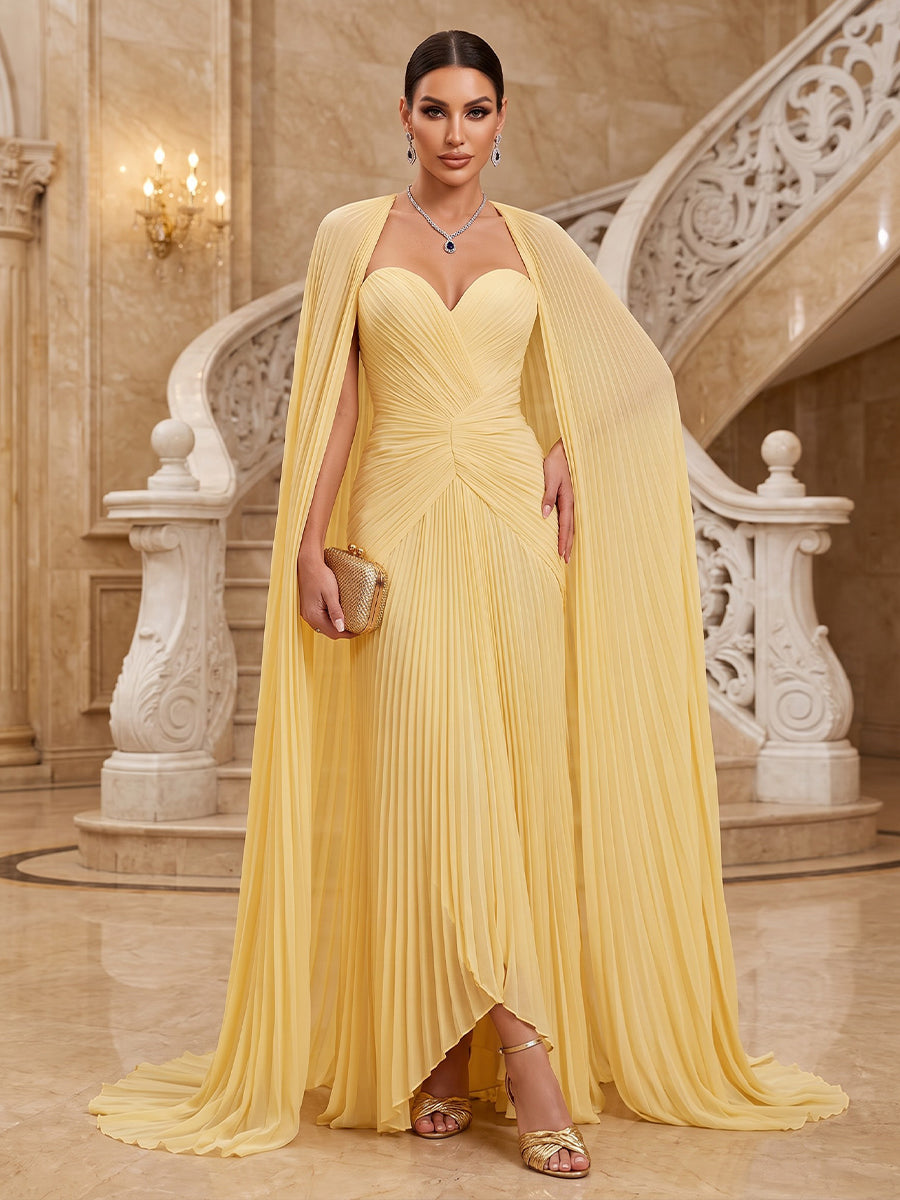 Chiffon Sheath Sweetheart Floor Length High Low Military Ball Dresses with Cape