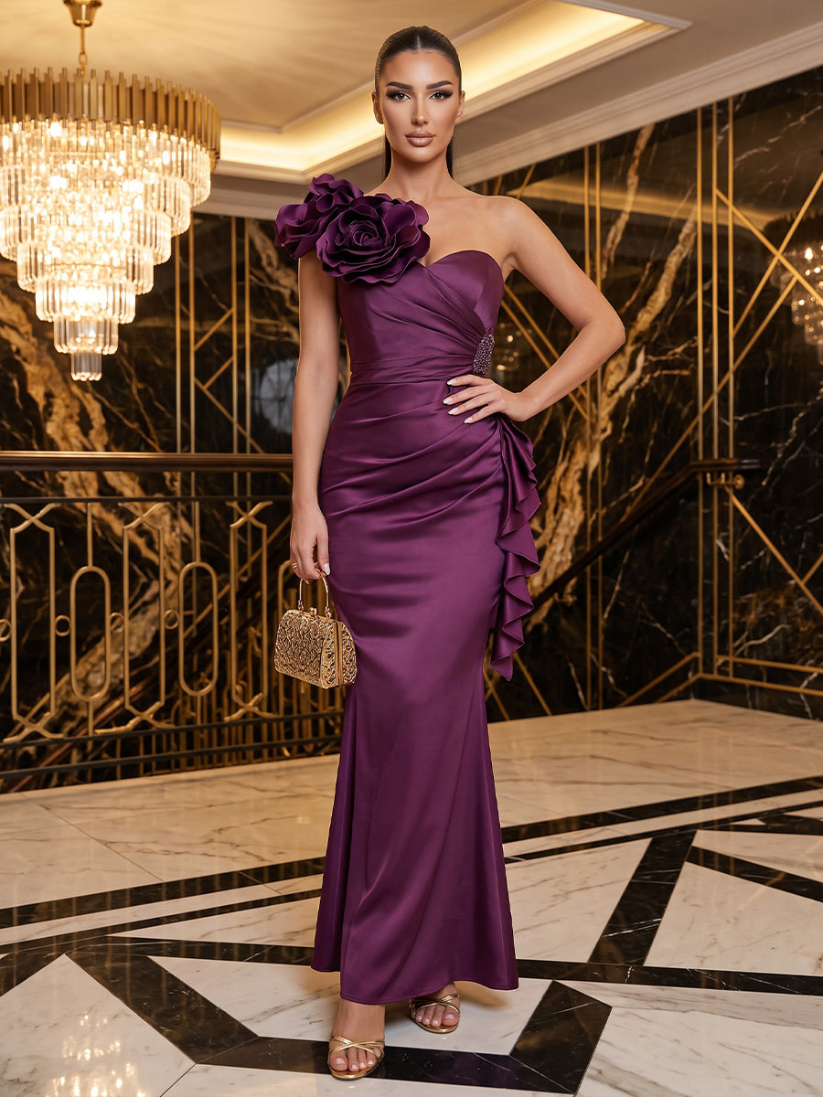 Satin Mermaid Sweetheart Floor Length Ruched Military Ball Dresses
