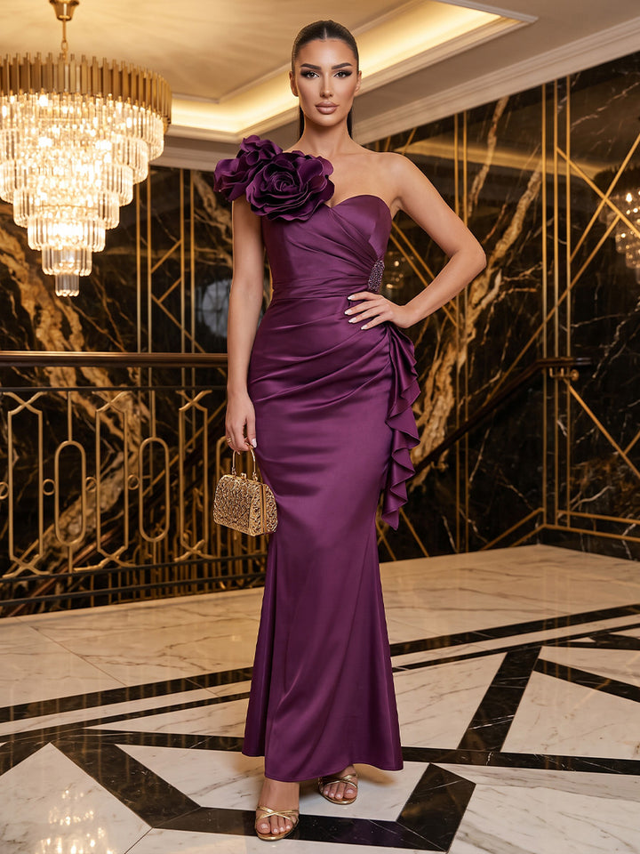 Satin Mermaid Sweetheart Floor Length Ruched Military Ball Dresses