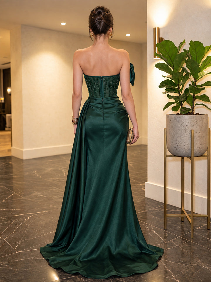 Satin Sheath Strapless Floor Length Corset Military Ball Dresses