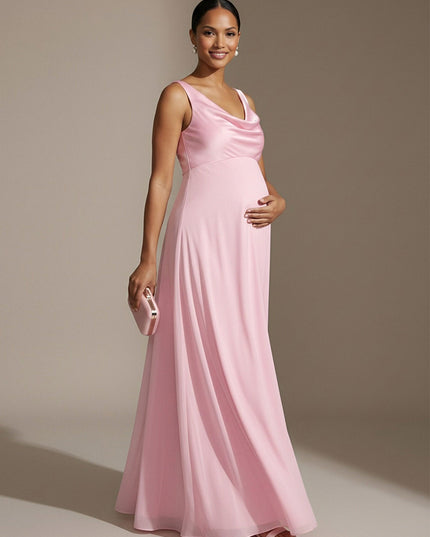 A Line Cowl Neck Satin Sleeveless Wedding Guest Dresses