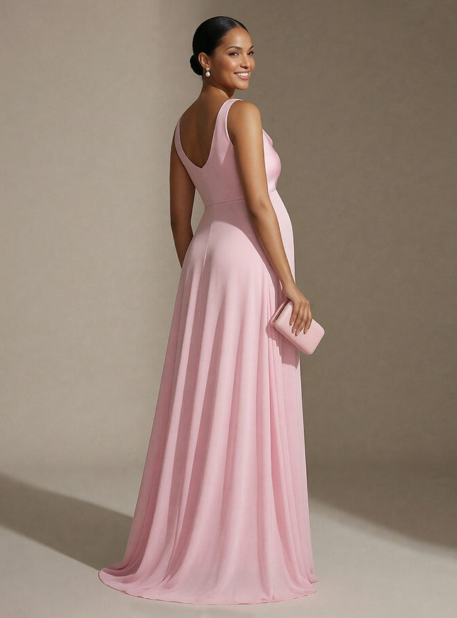 A Line Cowl Neck Satin Sleeveless Wedding Guest Dresses