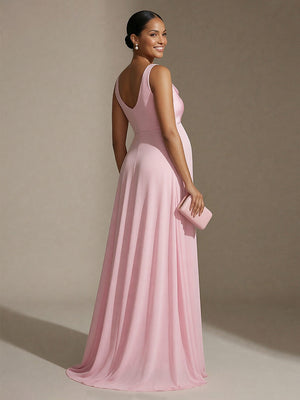 A Line Cowl Neck Satin Sleeveless Wedding Guest Dresses