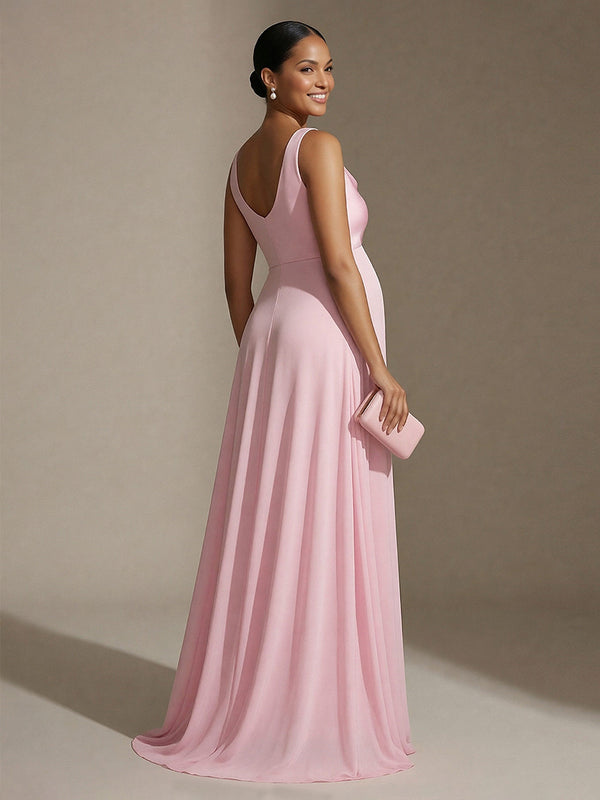A Line Cowl Neck Satin Sleeveless Wedding Guest Dresses