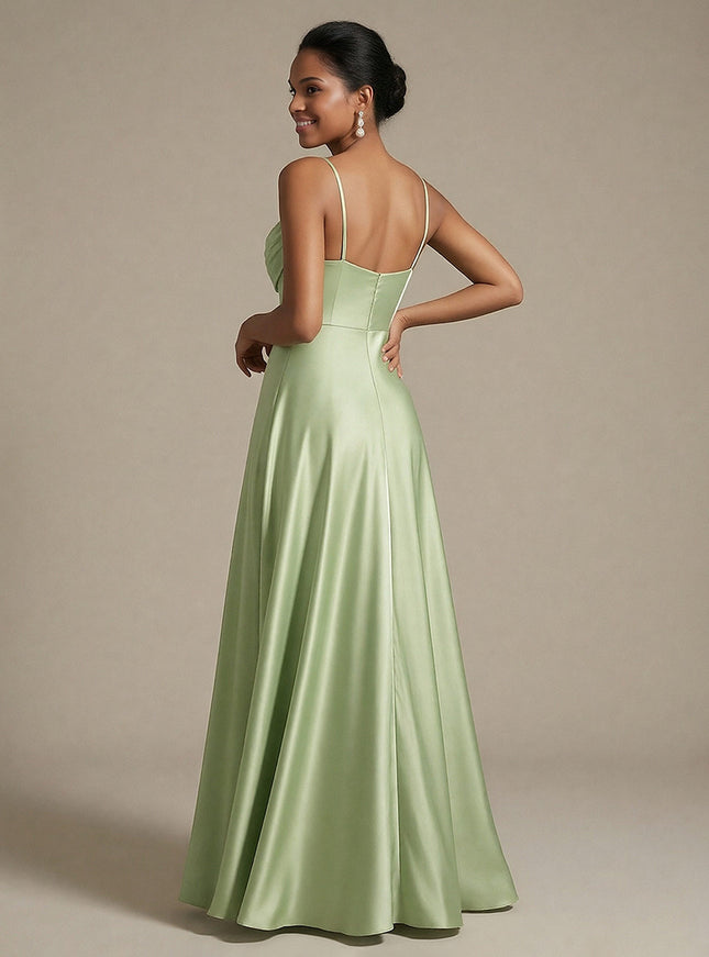 Sweetheart A Line Spaghetti Straps Satin Wedding Guest  Dresses