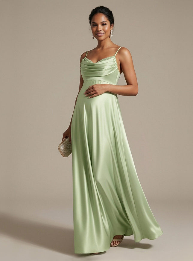 Sweetheart A Line Spaghetti Straps Satin Wedding Guest  Dresses