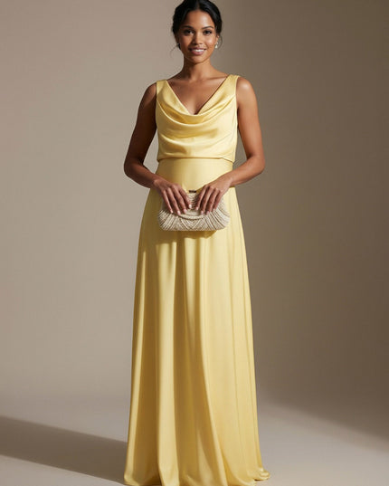 V Neck Corset A Line Satin Sleeveless Wedding Guest Dresses