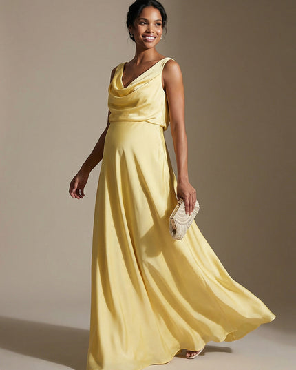 V Neck Corset A Line Satin Sleeveless Wedding Guest Dresses