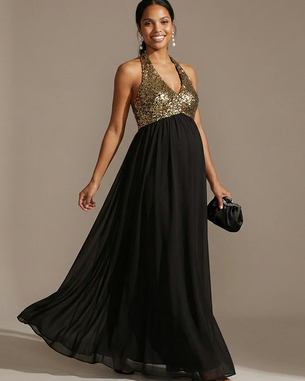 Halter Chiffon A Line Sequin Wedding Guest Dresses