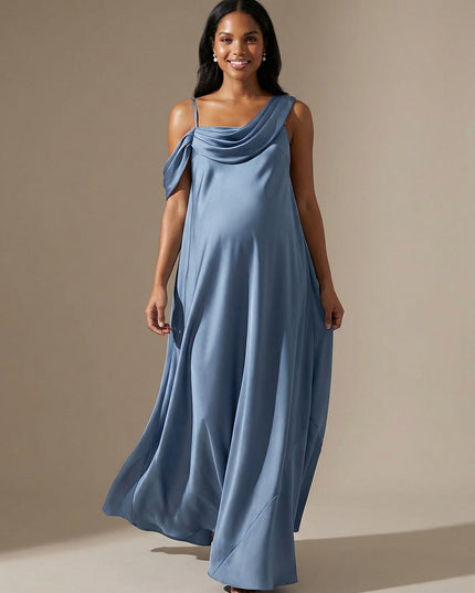 Ruched Satin A Line Cowl Neck Wedding Guest Dresses