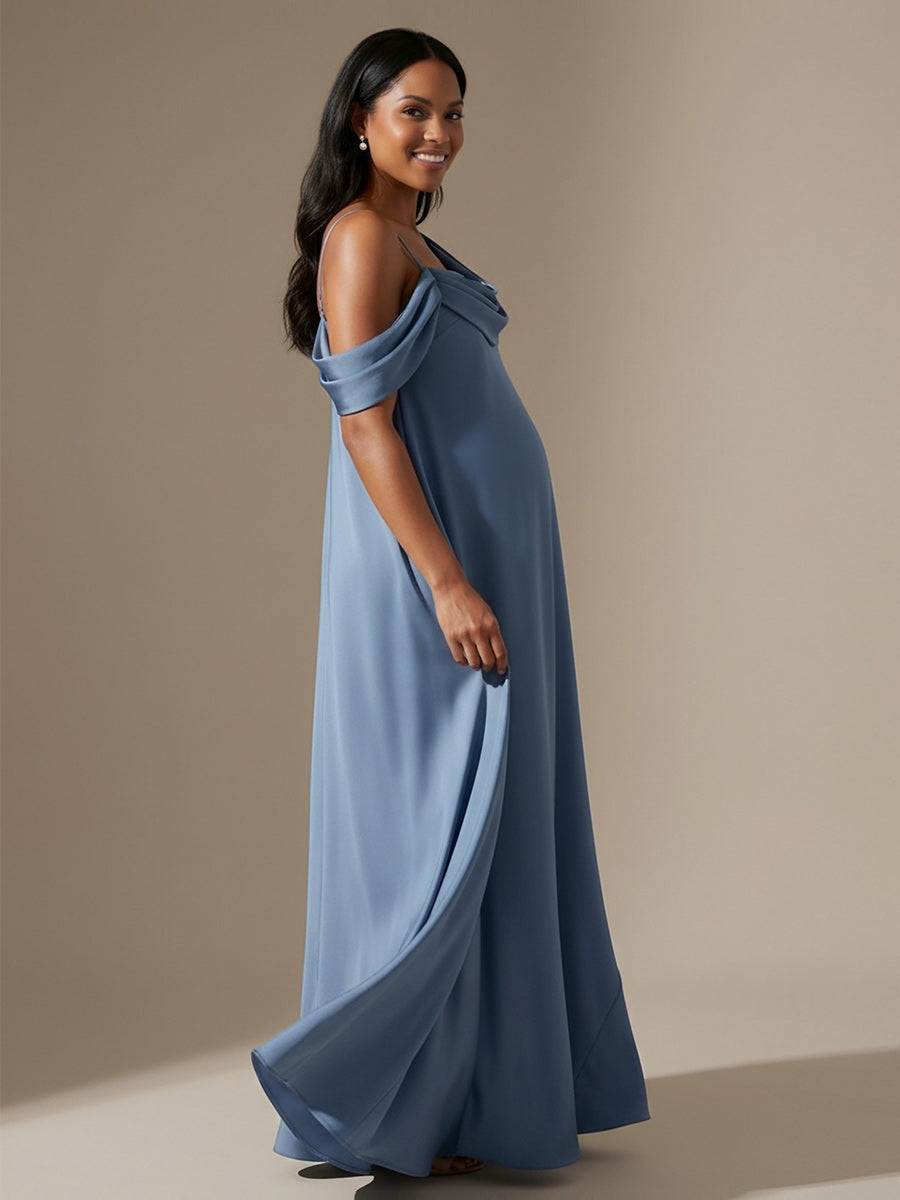 Ruched Satin A Line Cowl Neck Wedding Guest Dresses