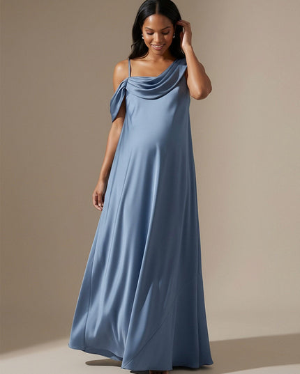 Ruched Satin A Line Cowl Neck Wedding Guest Dresses