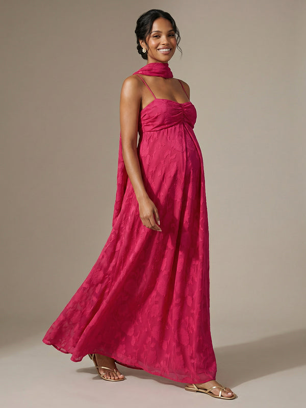 Chiffon A Line Spaghetti Straps Square Neck Maxi Dresses with Scarf