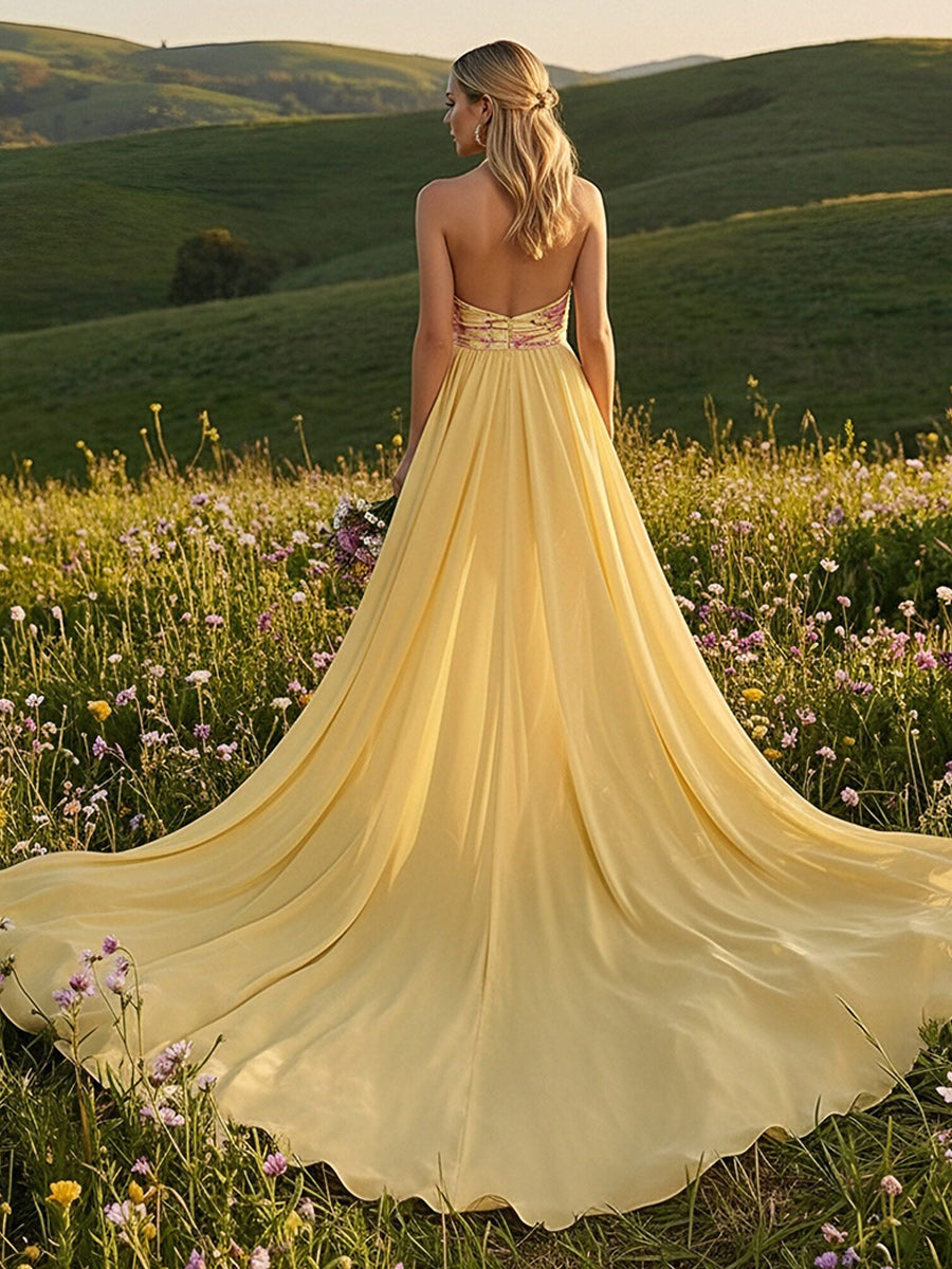Floral V Neck Corset Mermaid Formal Dresses with Overskirt Chiffon Gowns
