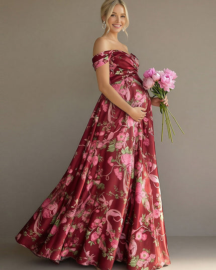 Floral Off the Shoulder Corset Pleated Maxi Dresses