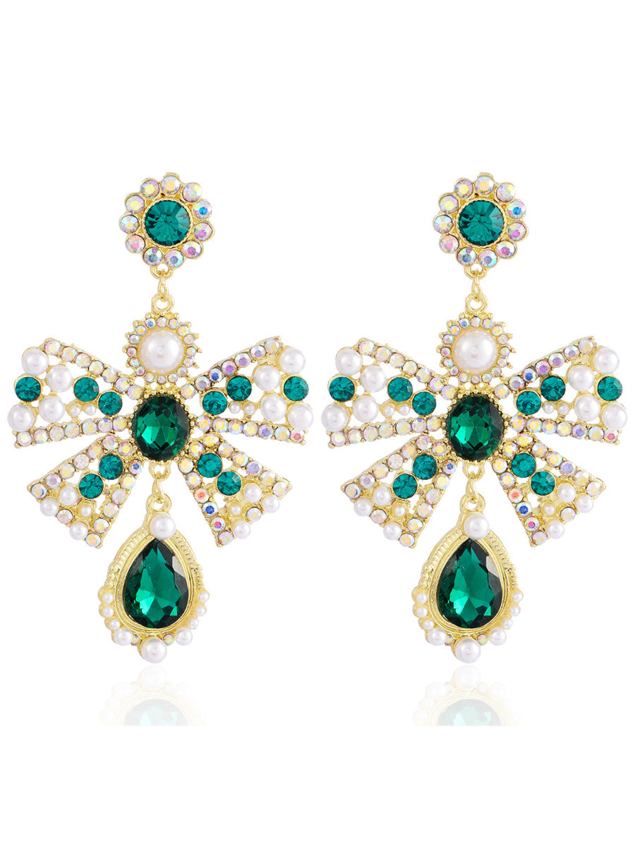 Bow Sweet Beadings Crystal Alloy Earrings