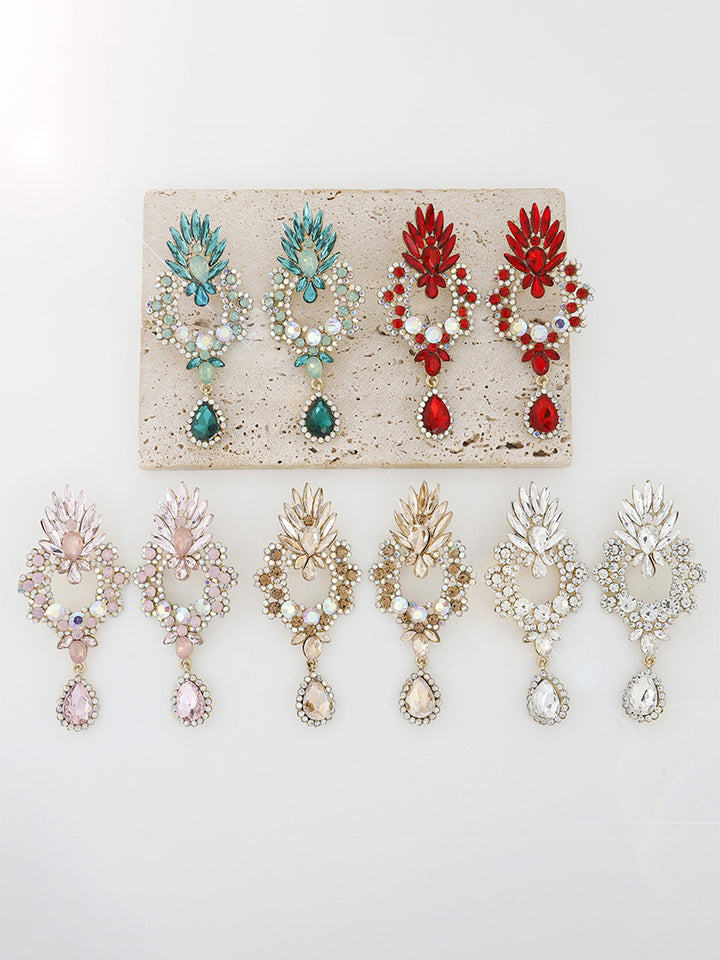 Tear Drop Classic Hollow-Out Beadings Crystal Alloy Earrings