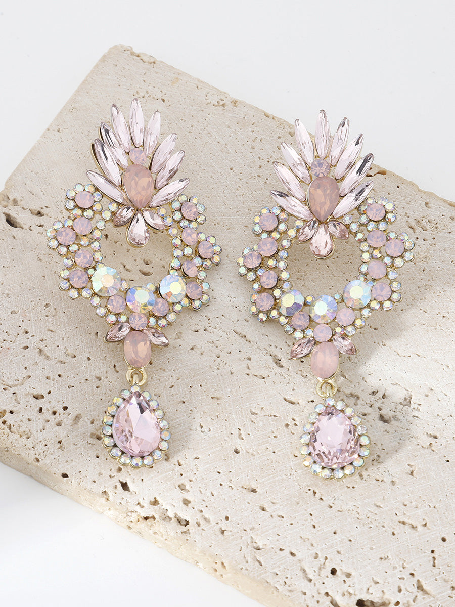 Tear Drop Classic Hollow-Out Beadings Crystal Alloy Earrings