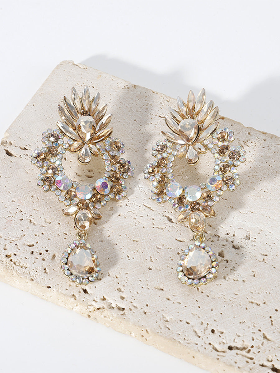 Tear Drop Classic Hollow-Out Beadings Crystal Alloy Earrings