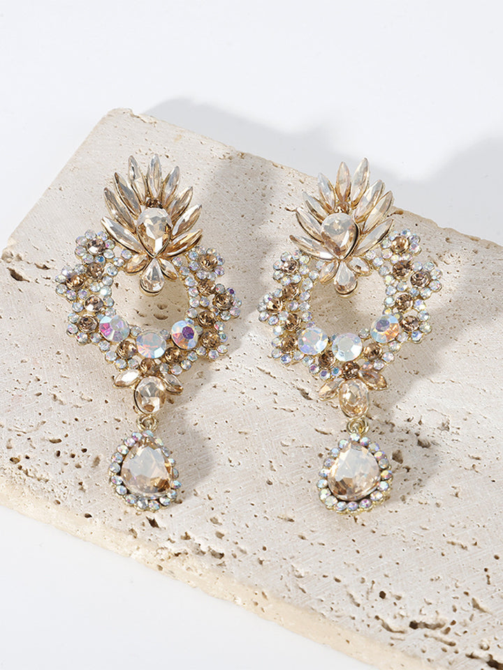 Tear Drop Classic Hollow-Out Beadings Crystal Alloy Earrings