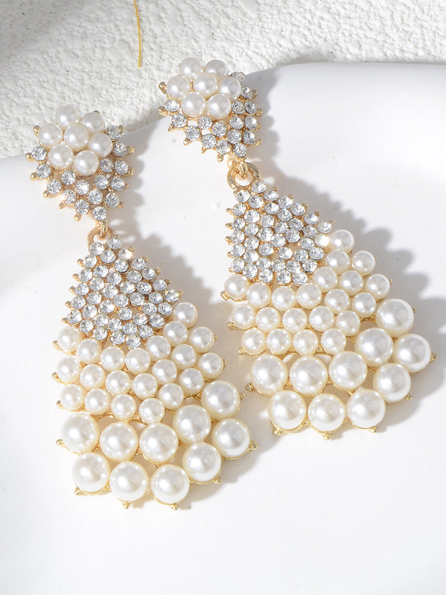 Tear Drop Luxurious Crystal Beadings Pearl Earrings