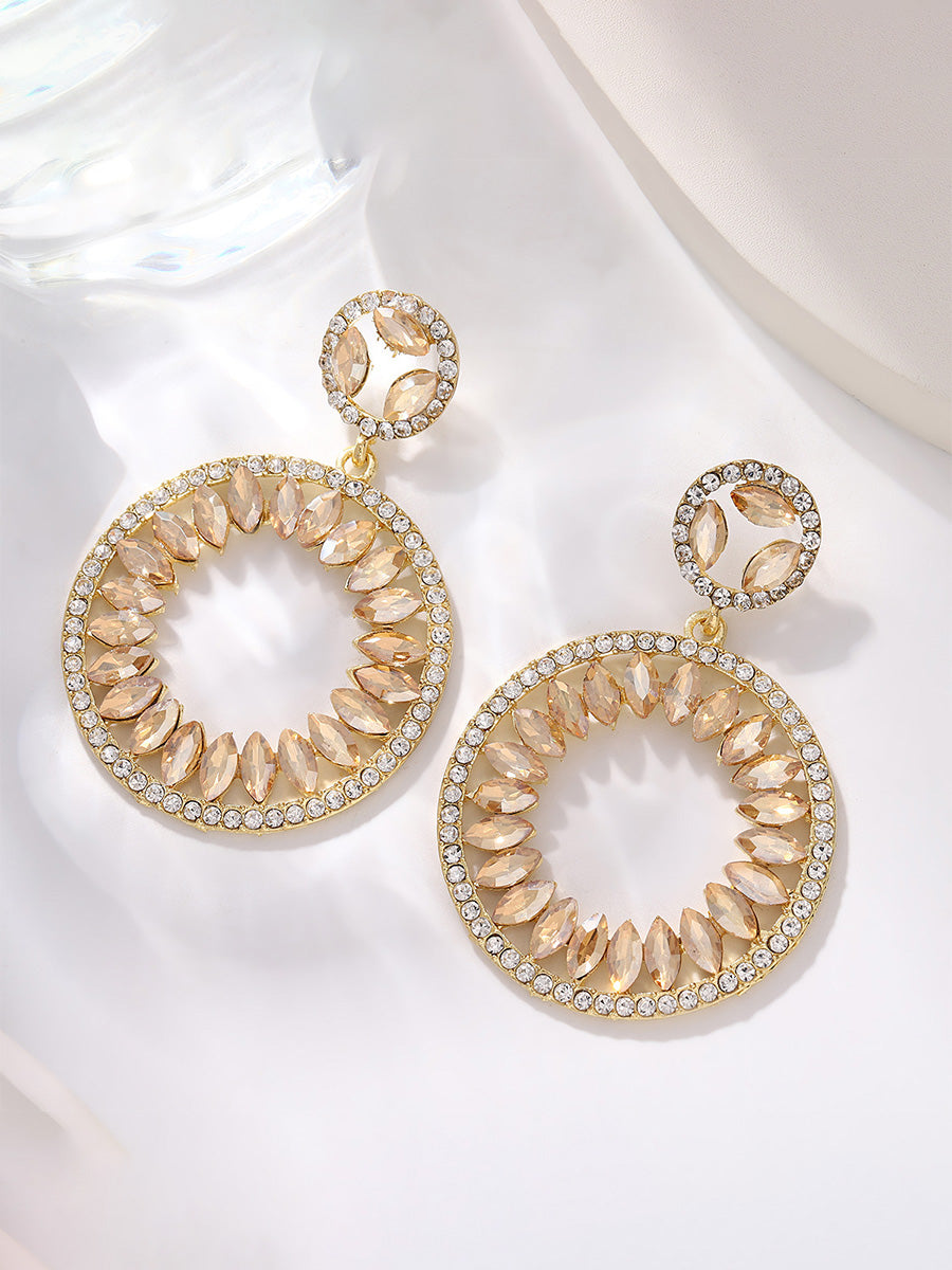 Round Elegant Beadings Hollow-Out Crystal Earrings