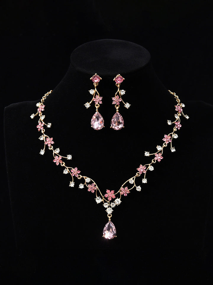 Tear Drop Elegant Beadings Cross 2 Pieces Chain Flower Crystal Earrings