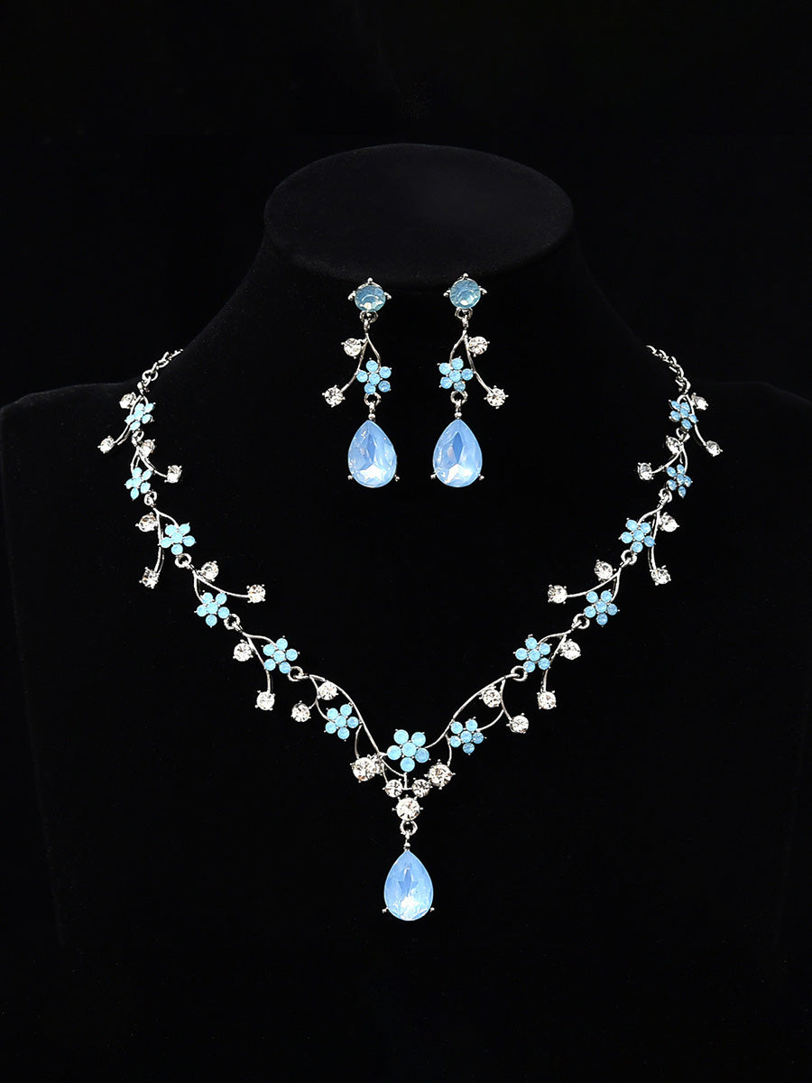 Tear Drop Elegant Beadings Cross 2 Pieces Chain Flower Crystal Earrings