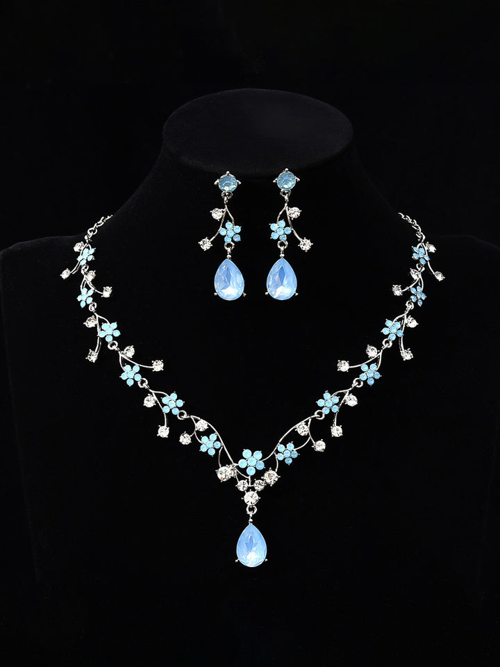 Tear Drop Elegant Beadings Cross 2 Pieces Chain Flower Crystal Earrings