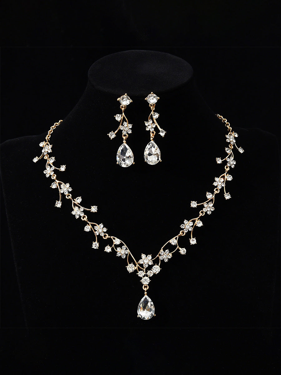 Tear Drop Elegant Beadings Cross 2 Pieces Chain Flower Crystal Earrings