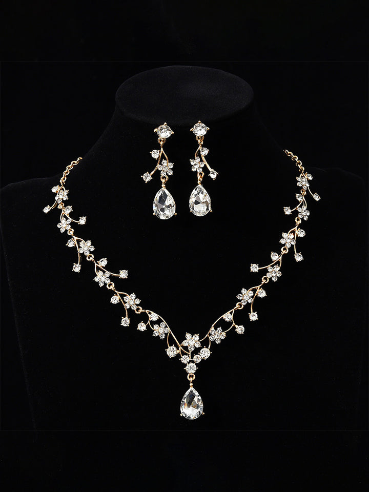 Tear Drop Elegant Beadings Cross 2 Pieces Chain Flower Crystal Earrings