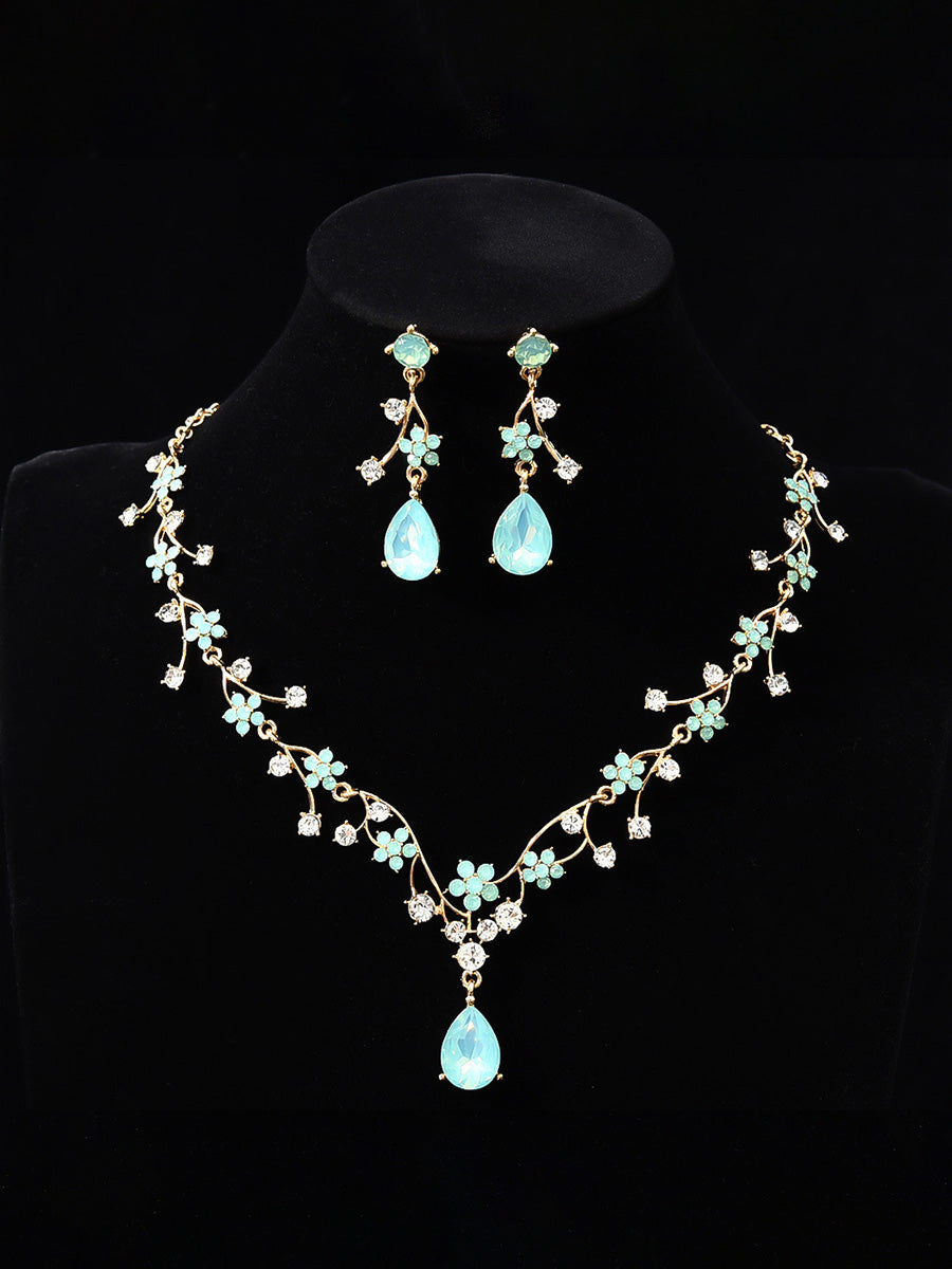 Tear Drop Elegant Beadings Cross 2 Pieces Chain Flower Crystal Earrings