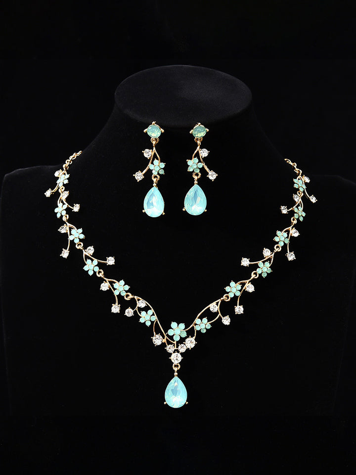 Tear Drop Elegant Beadings Cross 2 Pieces Chain Flower Crystal Earrings