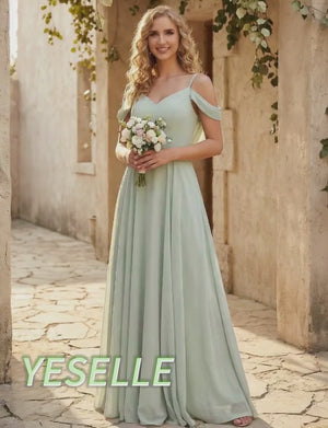Chiffon Off the Shoulder V Neck Bridesmaid Dresses