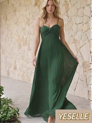 Spaghetti Straps Pleated Chiffon Bridesmaid Dresses