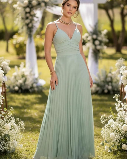 Spaghetti Straps Chiffon Pleated Maxi Bridesmaid Dresses